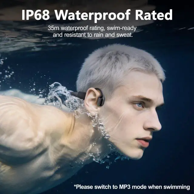 Alt view image 3 of 7 - Swimming Headphones, Bone Conduction Headphones Bluetooth 5.4, IPX8 Waterproof with 32GB MP3 Player, Open Earphones with Safelight, Underwater Headphone for Swimming, Night Running, Fitness