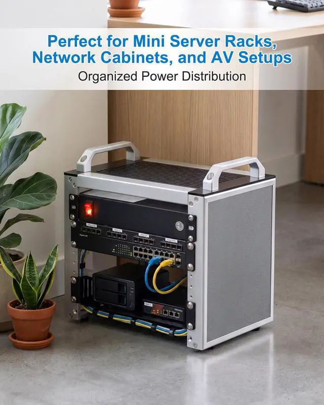 Alt view image 6 of 6 - 10 Inch Rack PDU, 4 Rear Outlets, 15A Overload Switch | 1U Rackmount Power Strip for 10'' Mini Server Network Cabinet, Rack, Self, 6ft Cable