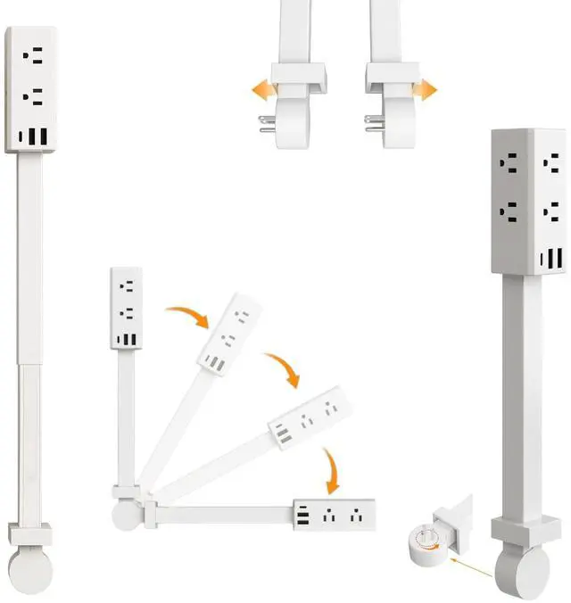 Main image of Electrical Outlet Extender Stick, 360° Rotating Wall Socket Expander, Adjustable 20"-30", with 6 Outlets & 2 USB-A+1 USB-C Ports for Behind Couches Nightstands Desks Hard-to-Reach Areas (A #)