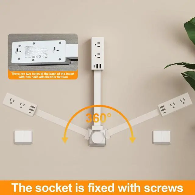 Alt view image 4 of 7 - Electrical Outlet Extender Stick, 360° Rotating Wall Socket Expander, Adjustable 20"-30", with 6 Outlets & 2 USB-A+1 USB-C Ports for Behind Couches Nightstands Desks Hard-to-Reach Areas (A #)