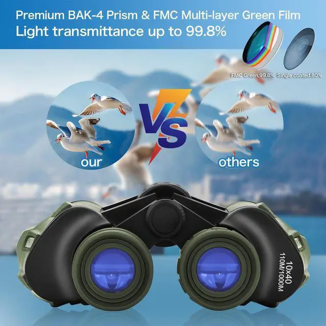 Alt view image 4 of 7 - HD 10x40 Binoculars for Adults & Kids Porro-Prism Design Green | Waterproof,Low Light Vision,Bright Wide View,Bird Watching,Camping,Hunting,Travel,Cruise,Sports,Outdoor,Great holiday gift