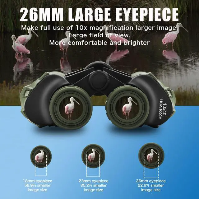 Alt view image 5 of 7 - HD 10x40 Binoculars for Adults & Kids Porro-Prism Design Green | Waterproof,Low Light Vision,Bright Wide View,Bird Watching,Camping,Hunting,Travel,Cruise,Sports,Outdoor,Great holiday gift
