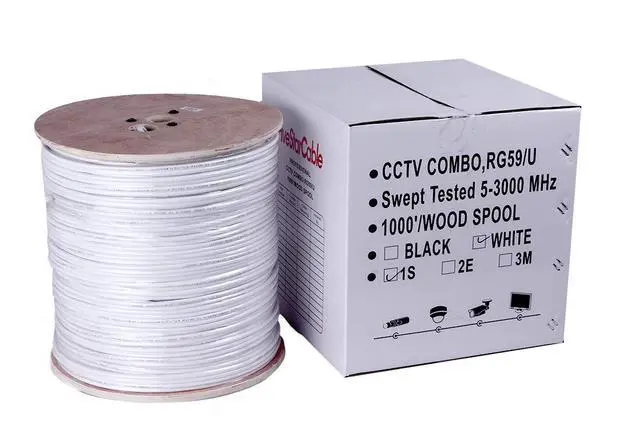 Alt view image 3 of 6 - 1000 ft. RG59 Siamese CCTV Combo Coaxial Cable White - 20AWG RG59 + 18/2 18AWG Power