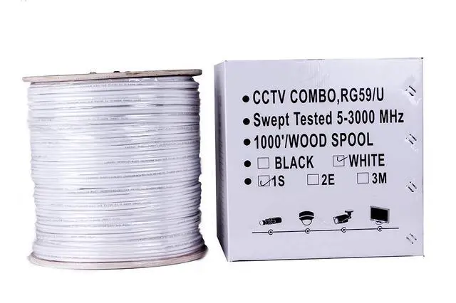 Alt view image 4 of 6 - 1000 ft. RG59 Siamese CCTV Combo Coaxial Cable White - 20AWG RG59 + 18/2 18AWG Power