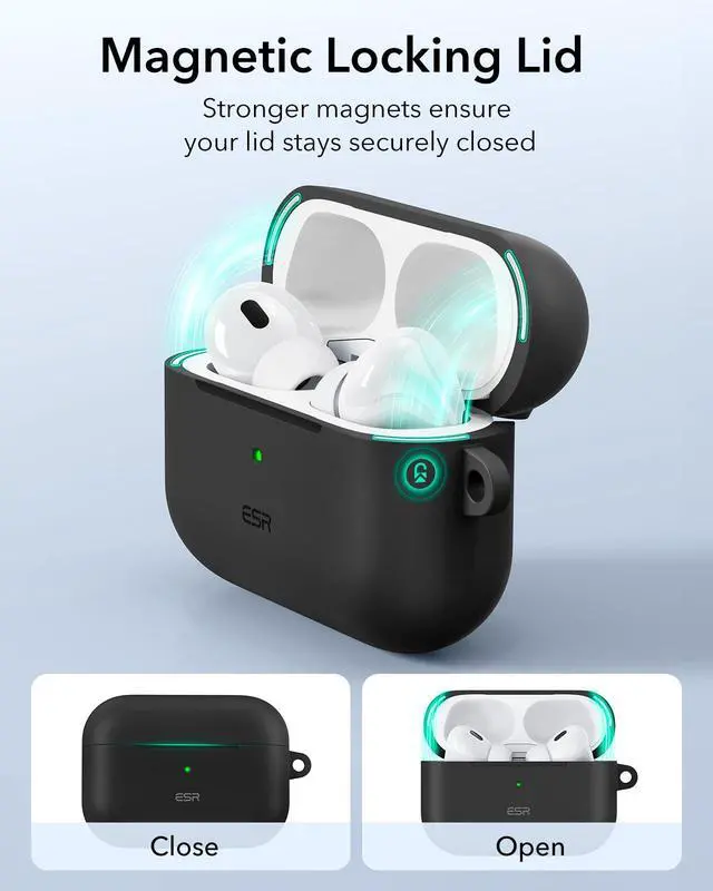 Alt view image 4 of 7 - for Airpods Pro 2 Case (HaloLock), Compatible with MagSafe, Black | Compatible with AirPods Pro 2nd/1st Gen Case(2023/2022/2019), Magnetic Lid, Full Drop Protection