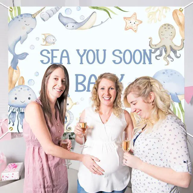 Alt view image 6 of 6 - Sea You Soon Baby Baby Shower Decorations - Under the Sea Baby Shower Backdrop, Ocean Animals Welcome Boy or Girl Decor, 7 * 5Ft