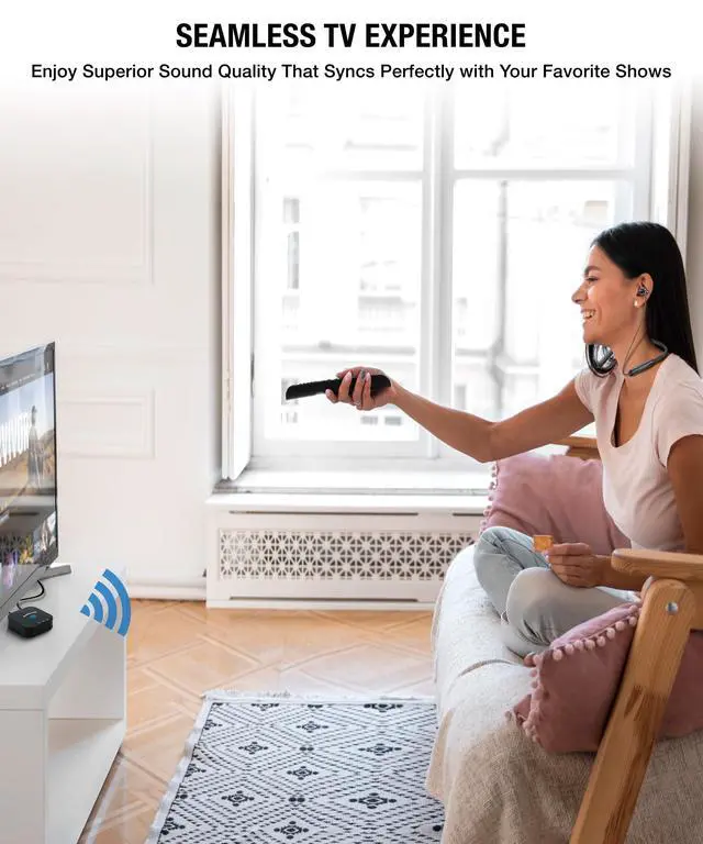 Alt view image 2 of 7 - JY300 Neckband Headphones + BA210 v2 Auracast Transmitter Bundle, aptX Lossless & LC3, 40-Hour Battery, Optical, RCA & 3.5 mm Input