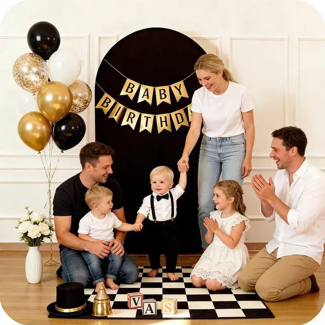 Alt view image 3 of 7 - 7.2FT Party Arch Backdrop Cover,Black Double-Sided Spandex Fitted Arch Stand Covers Round Top Chiara Arch Backdrop Stands Cover for Wedding Birthday Party Baby Shower Ceremony Banquet Decor