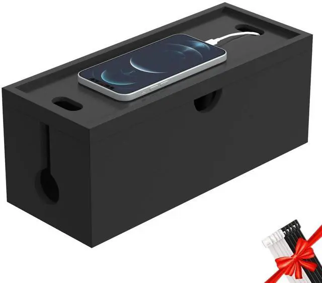 Main image of Bamboo Cable Management Box, Large Cord Organizer Box Cable Box to Hide Wires & Power Strips for Desktop Storage Cord Holder for Office Home,No Assembley Required (All Black, 1Medium)
