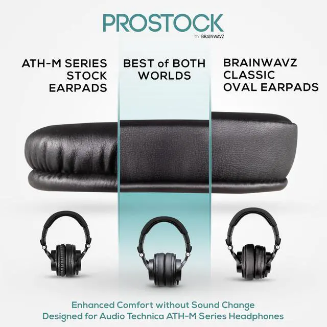 Alt view image 2 of 7 - ProStock ATH M50X Upgraded Earpads, Improves Comfort & Style Without Changing The Sound - Ear Pad Designed for ATH-M50X M50BTX M20X M30X M40X Headphones, Vegan Leather (Black)