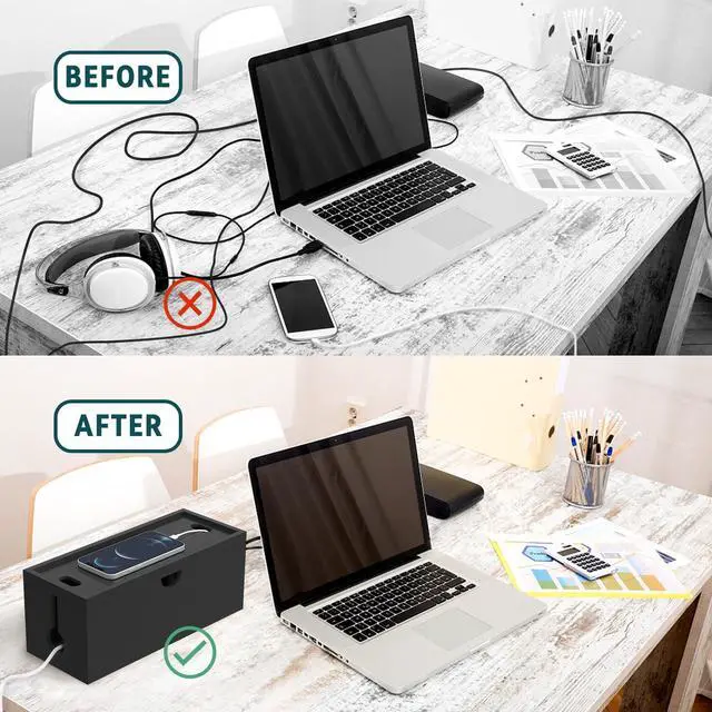 Alt view image 4 of 6 - Bamboo Cable Management Box, Large Cord Organizer Box Cable Box to Hide Wires & Power Strips for Desktop Storage Cord Holder for Office Home,No Assembley Required (All Black, 1Medium)