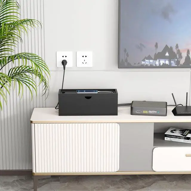 Alt view image 6 of 6 - Bamboo Cable Management Box, Large Cord Organizer Box Cable Box to Hide Wires & Power Strips for Desktop Storage Cord Holder for Office Home,No Assembley Required (All Black, 1Medium)