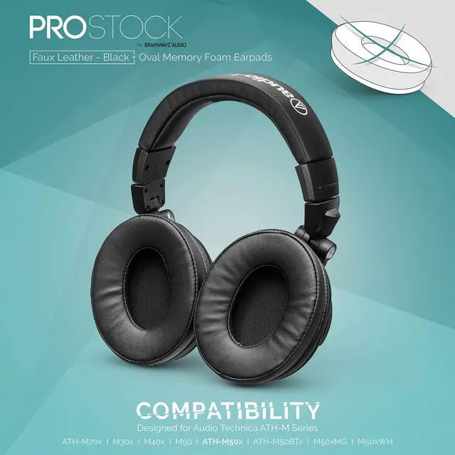 Alt view image 5 of 7 - ProStock ATH M50X Upgraded Earpads, Improves Comfort & Style Without Changing The Sound - Ear Pad Designed for ATH-M50X M50BTX M20X M30X M40X Headphones, Vegan Leather (Black)