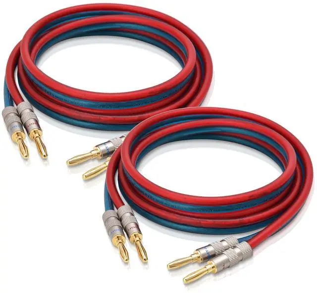 Main image of Speaker Cable Wire with Banana Plugs,14 AWG HiFi Pure Copper Speaker Wire,99.9% OFC Stranded Copper Wire,Gold Plated Banana Tip Plugs,Red/Blue (1.5M(4.9ft))