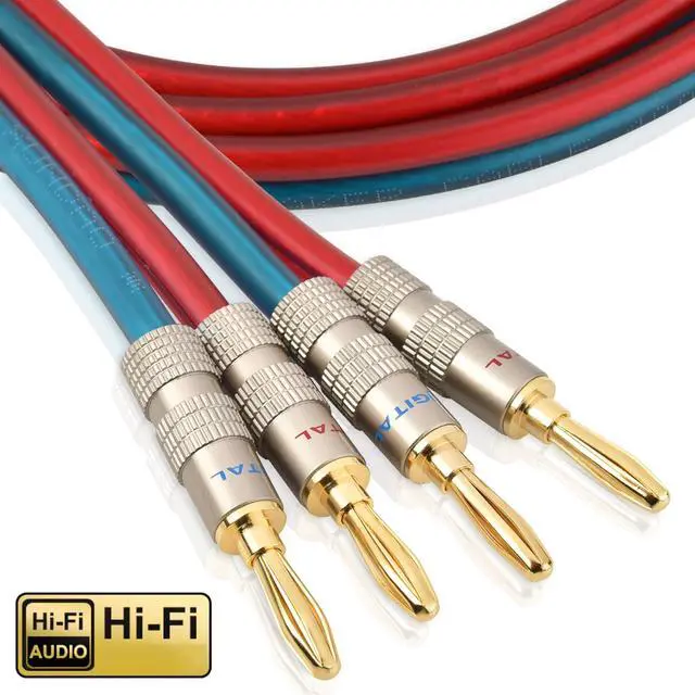Alt view image 2 of 7 - Speaker Cable Wire with Banana Plugs,14 AWG HiFi Pure Copper Speaker Wire,99.9% OFC Stranded Copper Wire,Gold Plated Banana Tip Plugs,Red/Blue (1.5M(4.9ft))