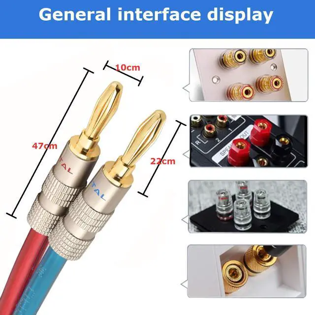 Alt view image 5 of 7 - Speaker Cable Wire with Banana Plugs,14 AWG HiFi Pure Copper Speaker Wire,99.9% OFC Stranded Copper Wire,Gold Plated Banana Tip Plugs,Red/Blue (1.5M(4.9ft))