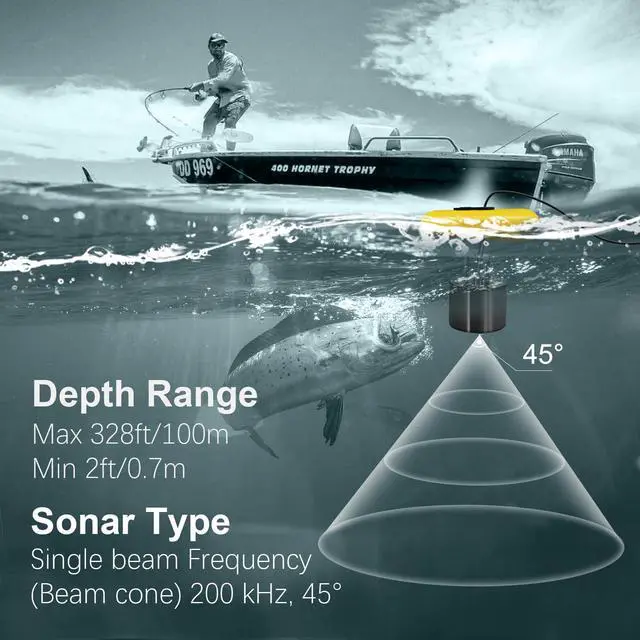 Alt view image 2 of 7 - Kayak Portable Fish Finder Transducer Handheld LCD Fishing Depth Finders Water Castable Boat Fish Sonar Boat Bank Ice Fishing FF168-T