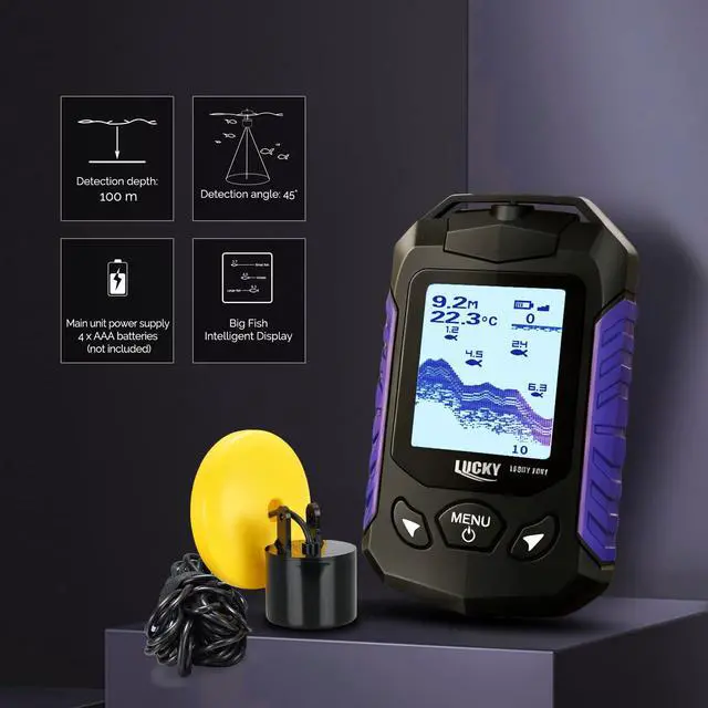 Alt view image 3 of 7 - Kayak Portable Fish Finder Transducer Handheld LCD Fishing Depth Finders Water Castable Boat Fish Sonar Boat Bank Ice Fishing FF168-T