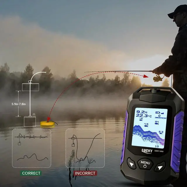 Alt view image 6 of 7 - Kayak Portable Fish Finder Transducer Handheld LCD Fishing Depth Finders Water Castable Boat Fish Sonar Boat Bank Ice Fishing FF168-T