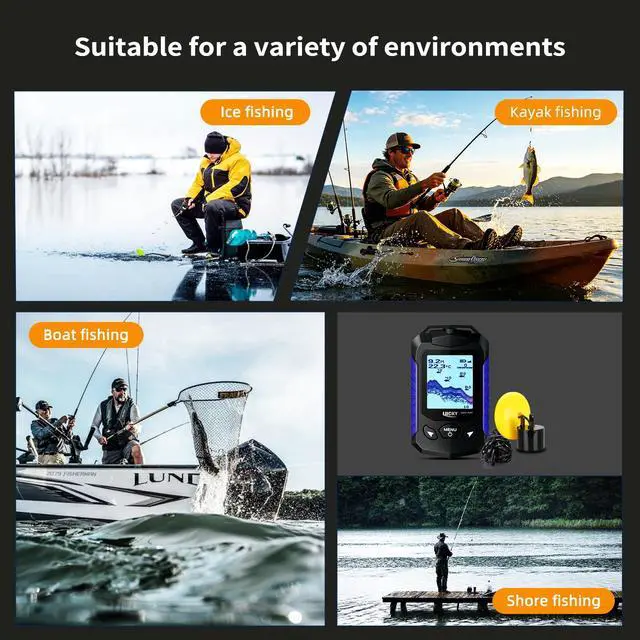 Alt view image 7 of 7 - Kayak Portable Fish Finder Transducer Handheld LCD Fishing Depth Finders Water Castable Boat Fish Sonar Boat Bank Ice Fishing FF168-T