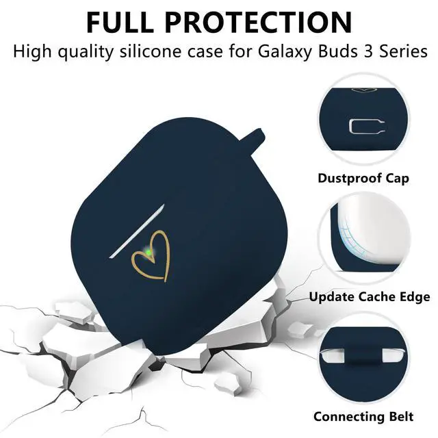 Alt view image 2 of 7 - Compatible with Samsung Galaxy Buds 3 Pro and Galaxy Buds 3 (2024), Soft Silicone Case with Gold Heart Pattern with Cute Butterfly Keychain for Girls Women (Midnight Blue)