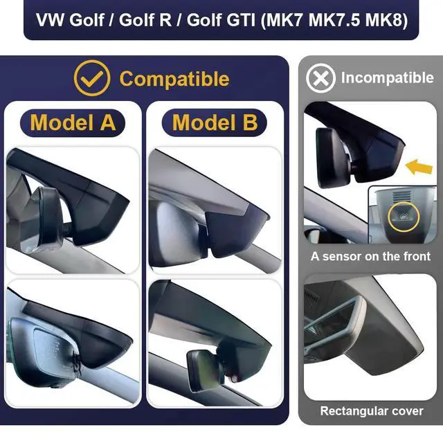Alt view image 2 of 7 - 4K Dash Cam Suitable for Volkswagen Golf GTI Golf R 2015-2025 (Model B) & Golf, OEM Factory Look, 2160P UHD Video, Built-in WiFi & APP, Loop Recording, Parking Sensor, Plug & Play, 64GB Card