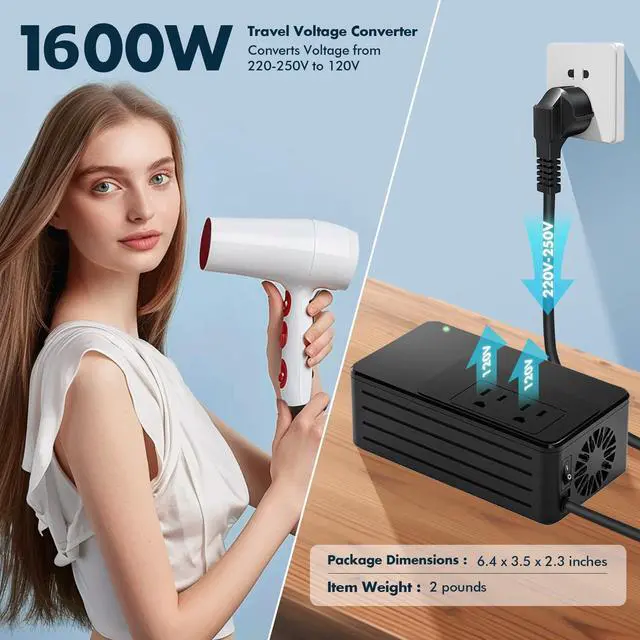 Alt view image 4 of 7 - 1600W 220V to 110V Voltage Converter, Power Any American Appliances in 220-250V, No Limitations, Plug & Play, Universal Power Adapter Voltage Converter US to Europe International Travel