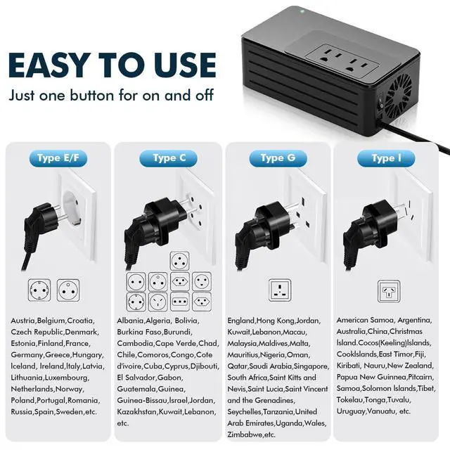 Alt view image 5 of 7 - 1600W 220V to 110V Voltage Converter, Power Any American Appliances in 220-250V, No Limitations, Plug & Play, Universal Power Adapter Voltage Converter US to Europe International Travel