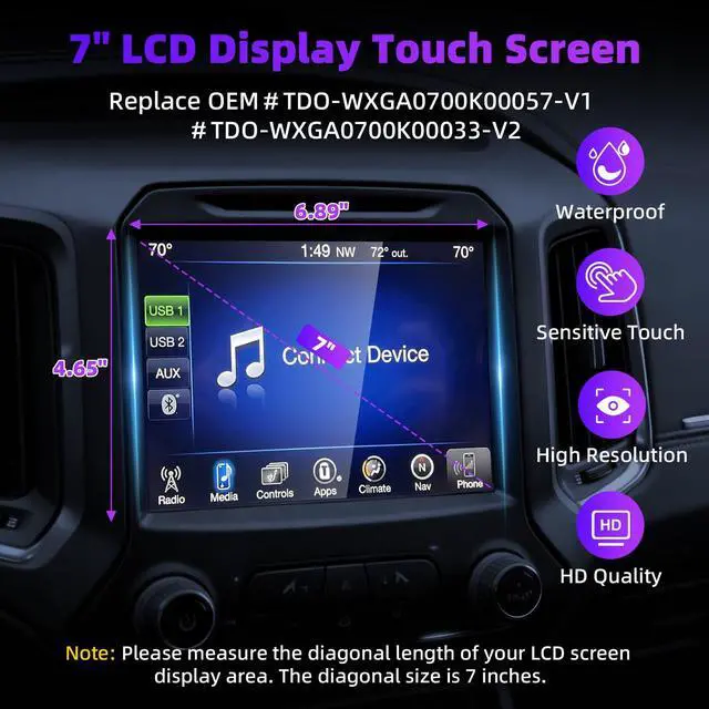Alt view image 2 of 7 - 7'' LCD Screen with Bracket for 17-20 Jeep Compass & 18-21 Jeep Renegade | Solve Ghost Touch Faults, Frame Sizes Differ Among Some Vehicle Models,800×480P, 2-Year WTY,Replace TDO-WXGA0700K00033-V2/V1