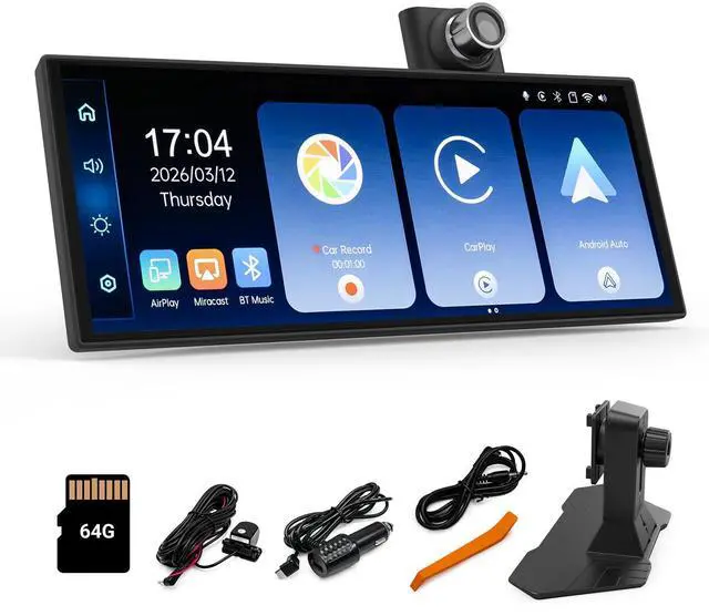 Main image of Wireless CarPlay and Android Auto 11.26-inch Touchscreen, 4K Dash Camera and 1080p Backup Camera, Universal Portable car Display, Equipped with 64G Memory Card