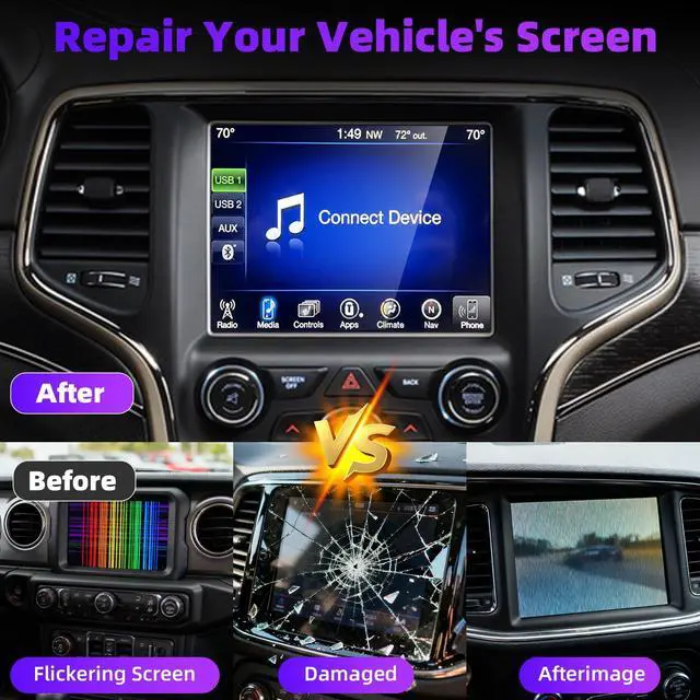 Alt view image 5 of 7 - 7'' LCD Screen with Bracket for 17-20 Jeep Compass & 18-21 Jeep Renegade | Solve Ghost Touch Faults, Frame Sizes Differ Among Some Vehicle Models,800×480P, 2-Year WTY,Replace TDO-WXGA0700K00033-V2/V1