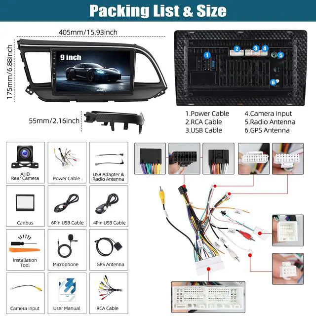 Alt view image 3 of 7 - 2+64G Android Car Stereo for Hyundai Elantra 2019 2020 Upgrade Radio with Wireless Carplay Android Auto, 9 inch Touchscreen GPS Bluetooth FM/RDS WiFi Mirror Link EQ SWC AHD Backup Camera