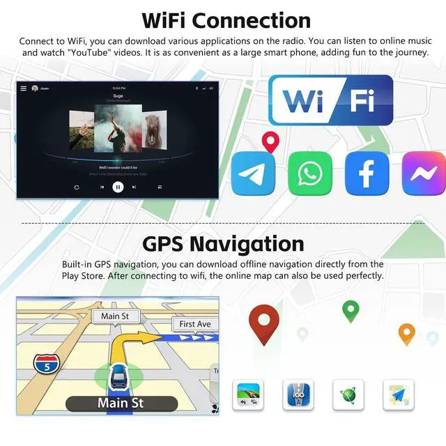 Alt view image 5 of 7 - 2+64G Android Car Stereo for Hyundai Elantra 2019 2020 Upgrade Radio with Wireless Carplay Android Auto, 9 inch Touchscreen GPS Bluetooth FM/RDS WiFi Mirror Link EQ SWC AHD Backup Camera
