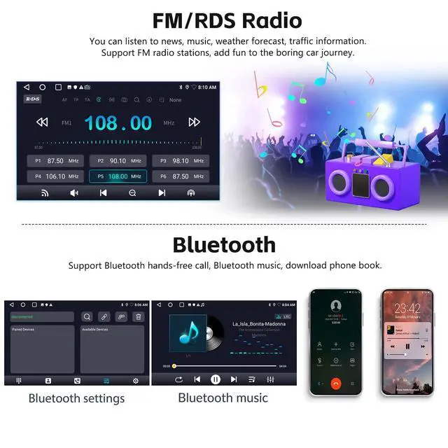 Alt view image 6 of 7 - 2+64G Android Car Stereo for Hyundai Elantra 2019 2020 Upgrade Radio with Wireless Carplay Android Auto, 9 inch Touchscreen GPS Bluetooth FM/RDS WiFi Mirror Link EQ SWC AHD Backup Camera