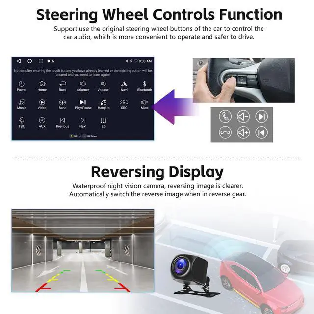 Alt view image 7 of 7 - 2+64G Android Car Stereo for Hyundai Elantra 2019 2020 Upgrade Radio with Wireless Carplay Android Auto, 9 inch Touchscreen GPS Bluetooth FM/RDS WiFi Mirror Link EQ SWC AHD Backup Camera