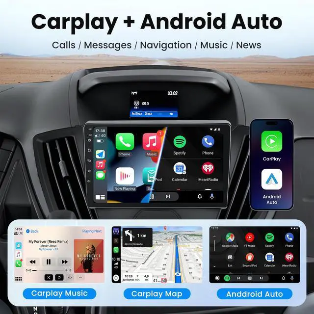 Alt view image 2 of 7 - 4Core 64GB ROM Car Radio Stereo for Ford Transit 150 250 350 2015 2016 2017 2018 2019: 9 inch 1280 * 800 Touch Screen 5G WiFi Wireless Carplay & Android Auto HD Backup Camera GPS Navigation SWC FM BT