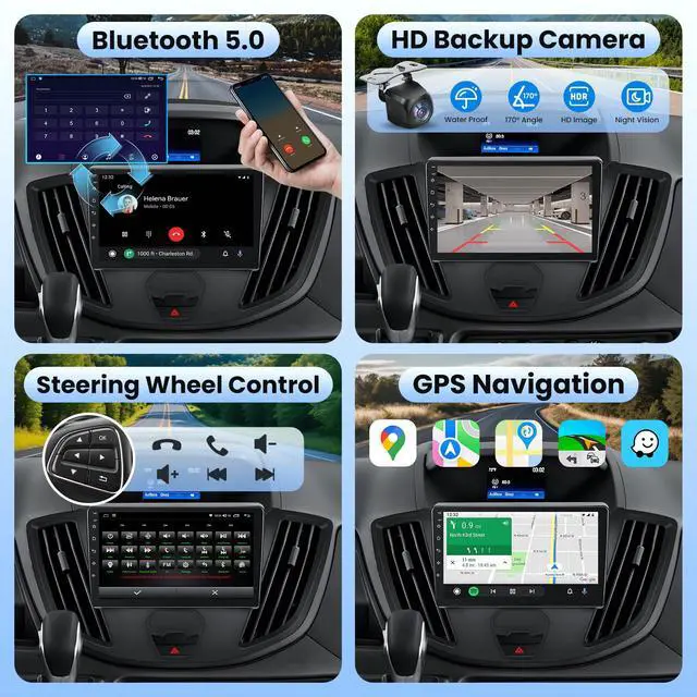 Alt view image 3 of 7 - 4Core 64GB ROM Car Radio Stereo for Ford Transit 150 250 350 2015 2016 2017 2018 2019: 9 inch 1280 * 800 Touch Screen 5G WiFi Wireless Carplay & Android Auto HD Backup Camera GPS Navigation SWC FM BT