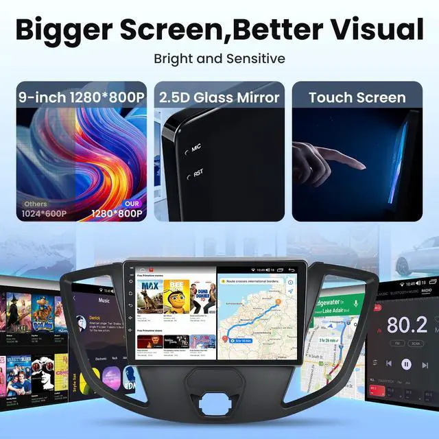 Alt view image 4 of 7 - 4Core 64GB ROM Car Radio Stereo for Ford Transit 150 250 350 2015 2016 2017 2018 2019: 9 inch 1280 * 800 Touch Screen 5G WiFi Wireless Carplay & Android Auto HD Backup Camera GPS Navigation SWC FM BT