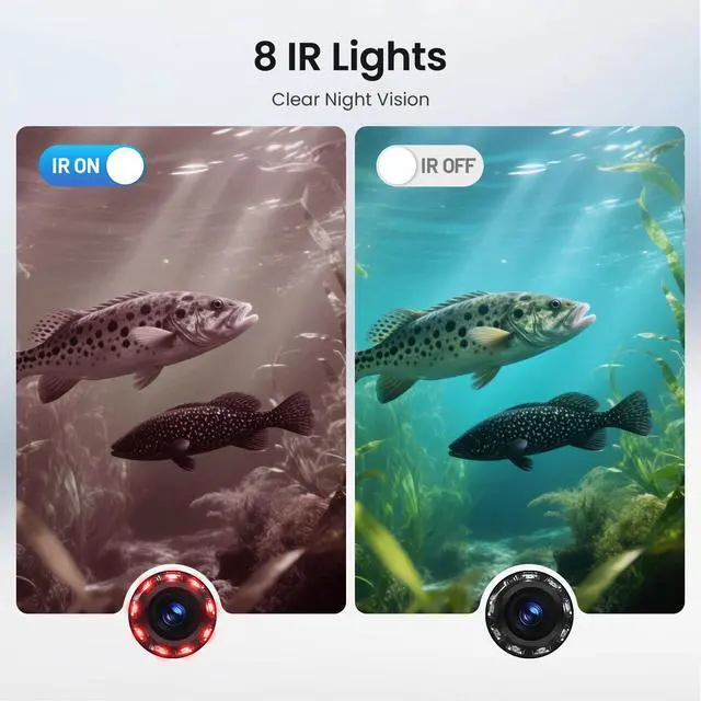 Alt view image 2 of 7 - 5" Underwater Fishing Camera 720P DVR, Fish Finder w/ 32GB Card | 66FT Cable w/ 160FOV & 8 IR Night Vision Lights, 10000mAh 10H Battery, USB-C Charge, Ideal for Lake, Ice & Boat Fishing