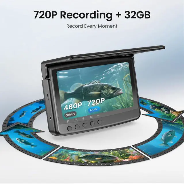 Alt view image 4 of 7 - 5" Underwater Fishing Camera 720P DVR, Fish Finder w/ 32GB Card | 66FT Cable w/ 160FOV & 8 IR Night Vision Lights, 10000mAh 10H Battery, USB-C Charge, Ideal for Lake, Ice & Boat Fishing
