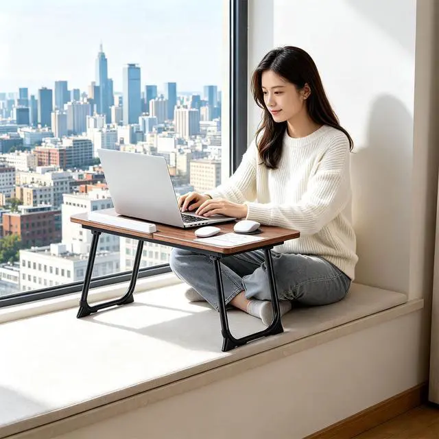 Alt view image 2 of 7 - 28.7" Extra Wide Lap Desk & Bed Desk - Foldable Laptop Bed Tray Table for Adults, Large Bed Trays for Eating and Laptops, Portable Floor Desk with Cup & Phone Holder for Couch, Working, Craftin