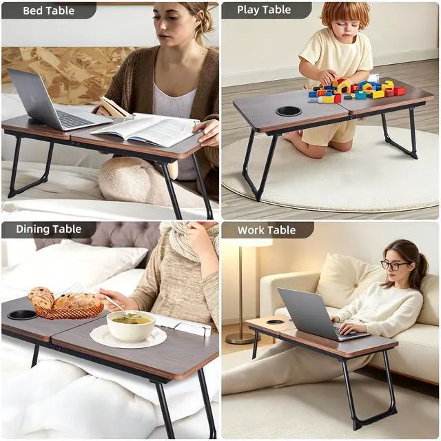 Alt view image 4 of 7 - 28.7" Extra Wide Lap Desk & Bed Desk - Foldable Laptop Bed Tray Table for Adults, Large Bed Trays for Eating and Laptops, Portable Floor Desk with Cup & Phone Holder for Couch, Working, Craftin
