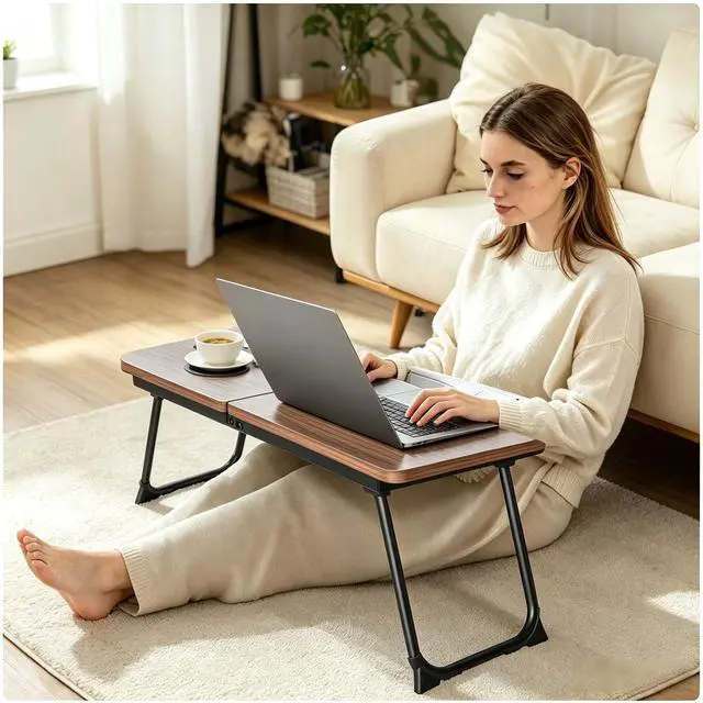 Alt view image 5 of 7 - 28.7" Extra Wide Lap Desk & Bed Desk - Foldable Laptop Bed Tray Table for Adults, Large Bed Trays for Eating and Laptops, Portable Floor Desk with Cup & Phone Holder for Couch, Working, Craftin