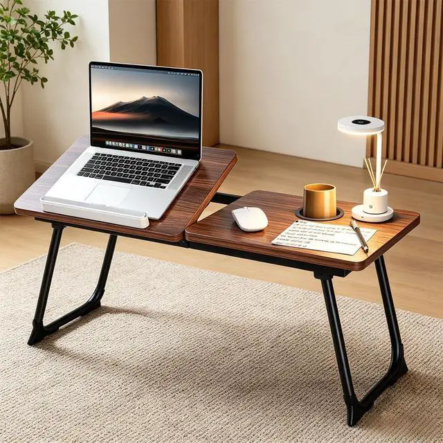 Alt view image 6 of 7 - 28.7" Extra Wide Lap Desk & Bed Desk - Foldable Laptop Bed Tray Table for Adults, Large Bed Trays for Eating and Laptops, Portable Floor Desk with Cup & Phone Holder for Couch, Working, Craftin