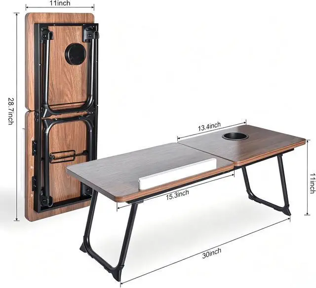 Alt view image 7 of 7 - 28.7" Extra Wide Lap Desk & Bed Desk - Foldable Laptop Bed Tray Table for Adults, Large Bed Trays for Eating and Laptops, Portable Floor Desk with Cup & Phone Holder for Couch, Working, Craftin