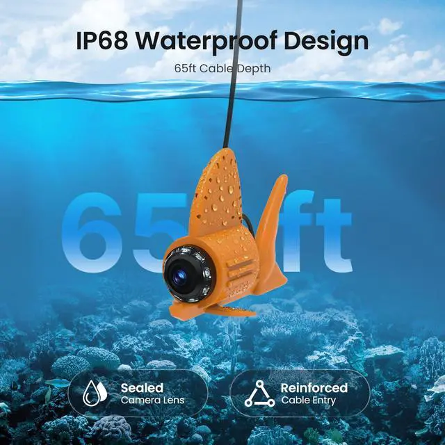 Alt view image 6 of 7 - 5" Underwater Fishing Camera 720P DVR, Fish Finder w/ 32GB Card | 66FT Cable w/ 160FOV & 8 IR Night Vision Lights, 10000mAh 10H Battery, USB-C Charge, Ideal for Lake, Ice & Boat Fishing