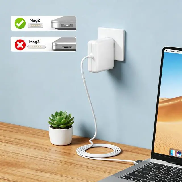 Alt view image 3 of 7 - 45W MacBook Air Charger - Magnetic Type, Mag2 T Interface - Compatible with 11-inch and 13-inch MacBook Air Models from 2012 to 2017. Laptop Power Adapter