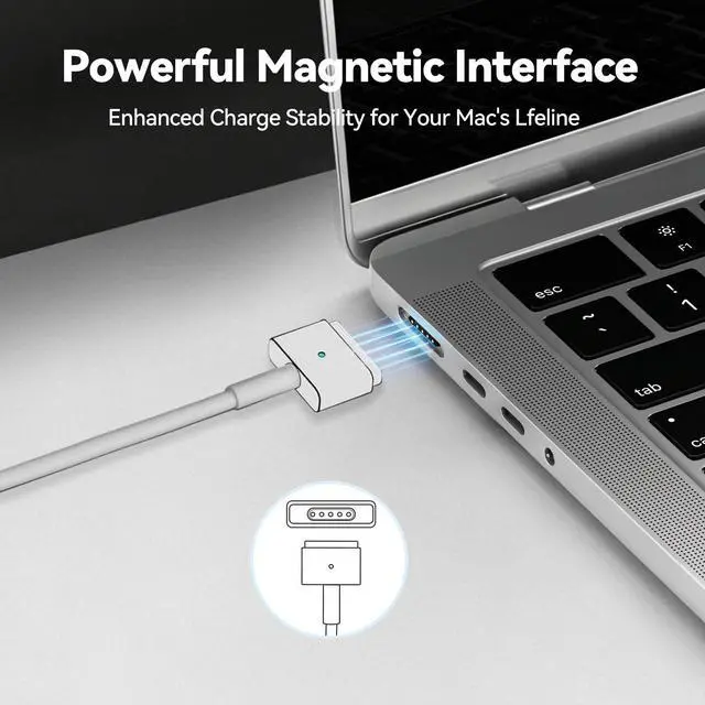 Alt view image 2 of 7 - 45W MacBook Air Charger - Magnetic Type, Mag2 T Interface - Compatible with 11-inch and 13-inch MacBook Air Models from 2012 to 2017. Laptop Power Adapter