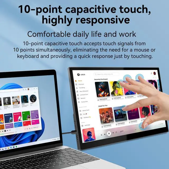 Alt view image 2 of 7 - Portable Touchscreen Monitor 16 Inch 1920X1200P IPS Touch Screen Monitor with USB C HDMI Port, 350cd/m², External Monitors for Laptop PC Phones Computer PS4/5