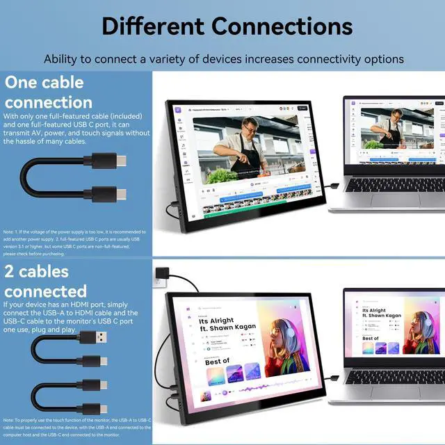Alt view image 4 of 7 - Portable Touchscreen Monitor 16 Inch 1920X1200P IPS Touch Screen Monitor with USB C HDMI Port, 350cd/m², External Monitors for Laptop PC Phones Computer PS4/5